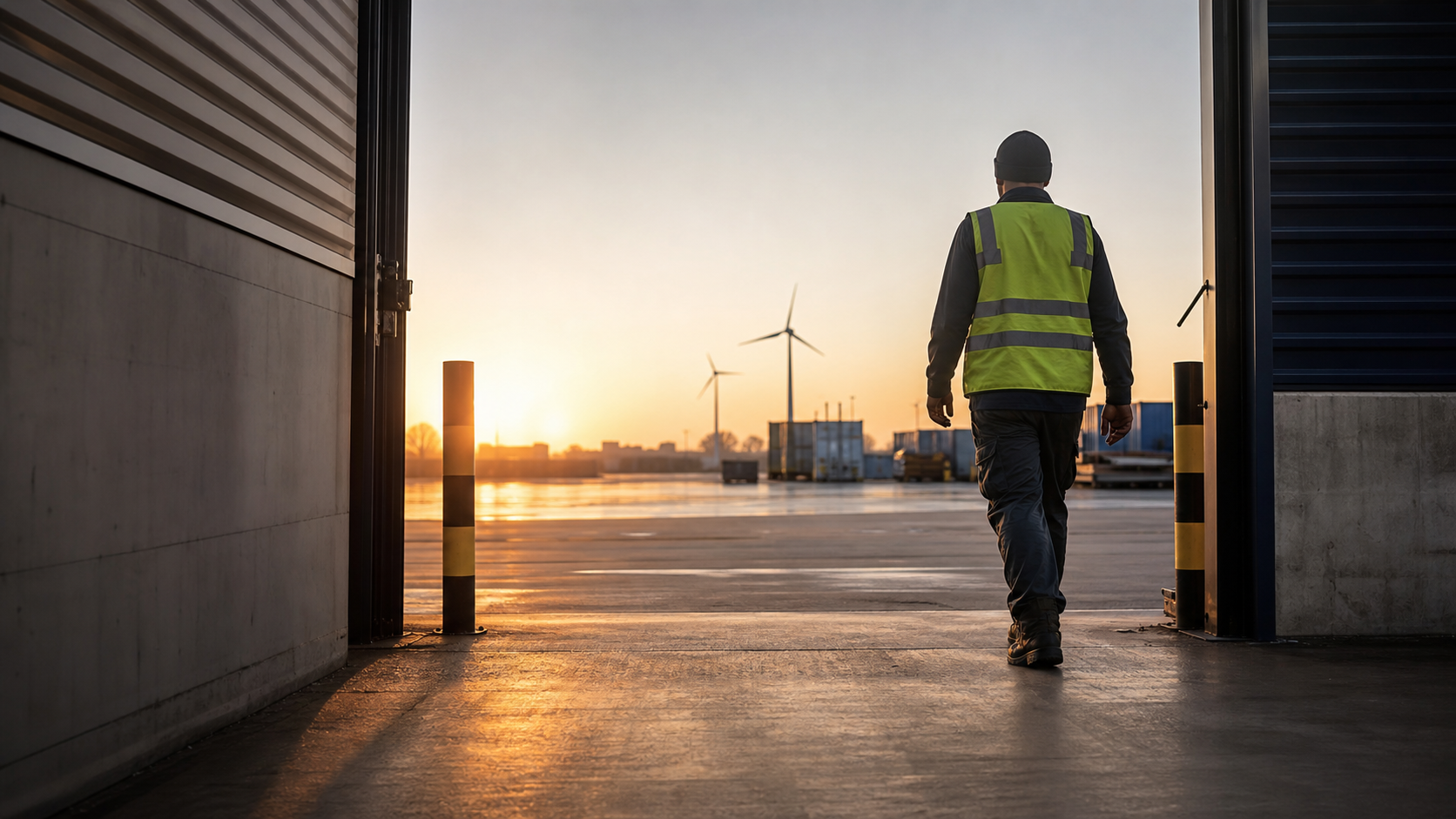 Uitzendkracht loopt door een open poort naar een nieuwe werkplek