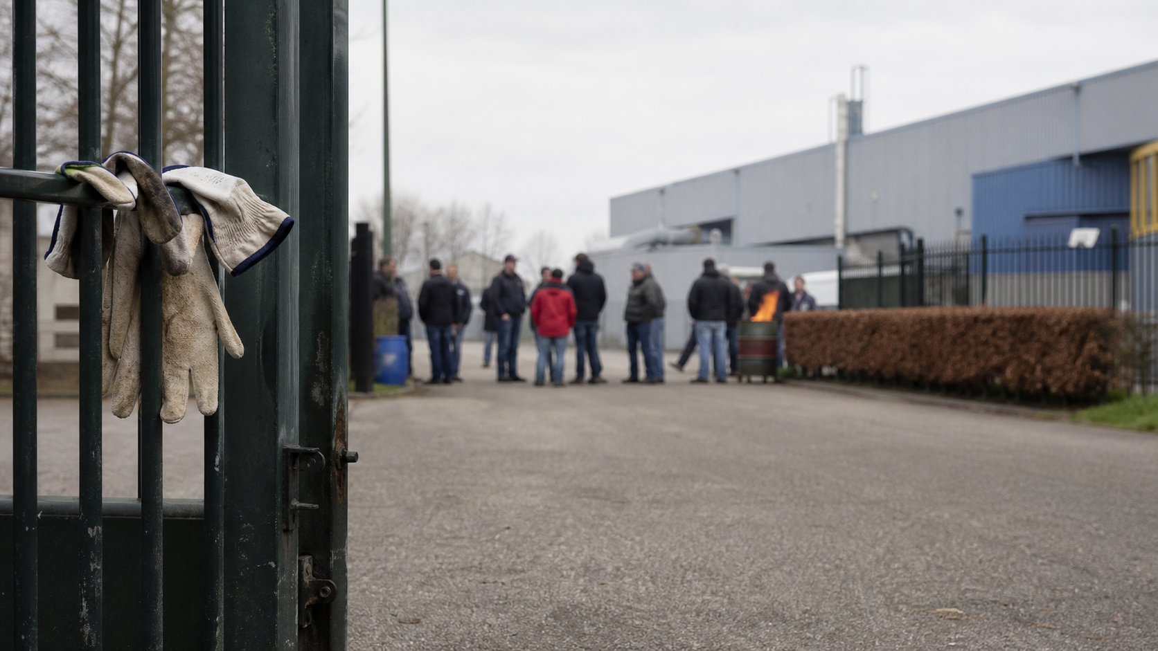 Werkonderbreking bij een fabriekspoort als symbool voor het onderkruipersverbod
